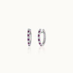 Created Ruby Diamond Hoops, Sterling Silver, 1/10 ct Lab Grown Diamond-3