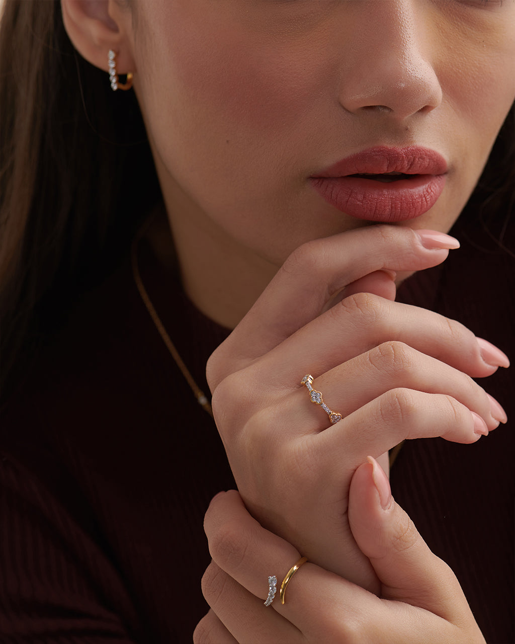 Open Stackable Band Ring, 14K Solid Gold, 1/4 ct Lab Grown Diamond-5