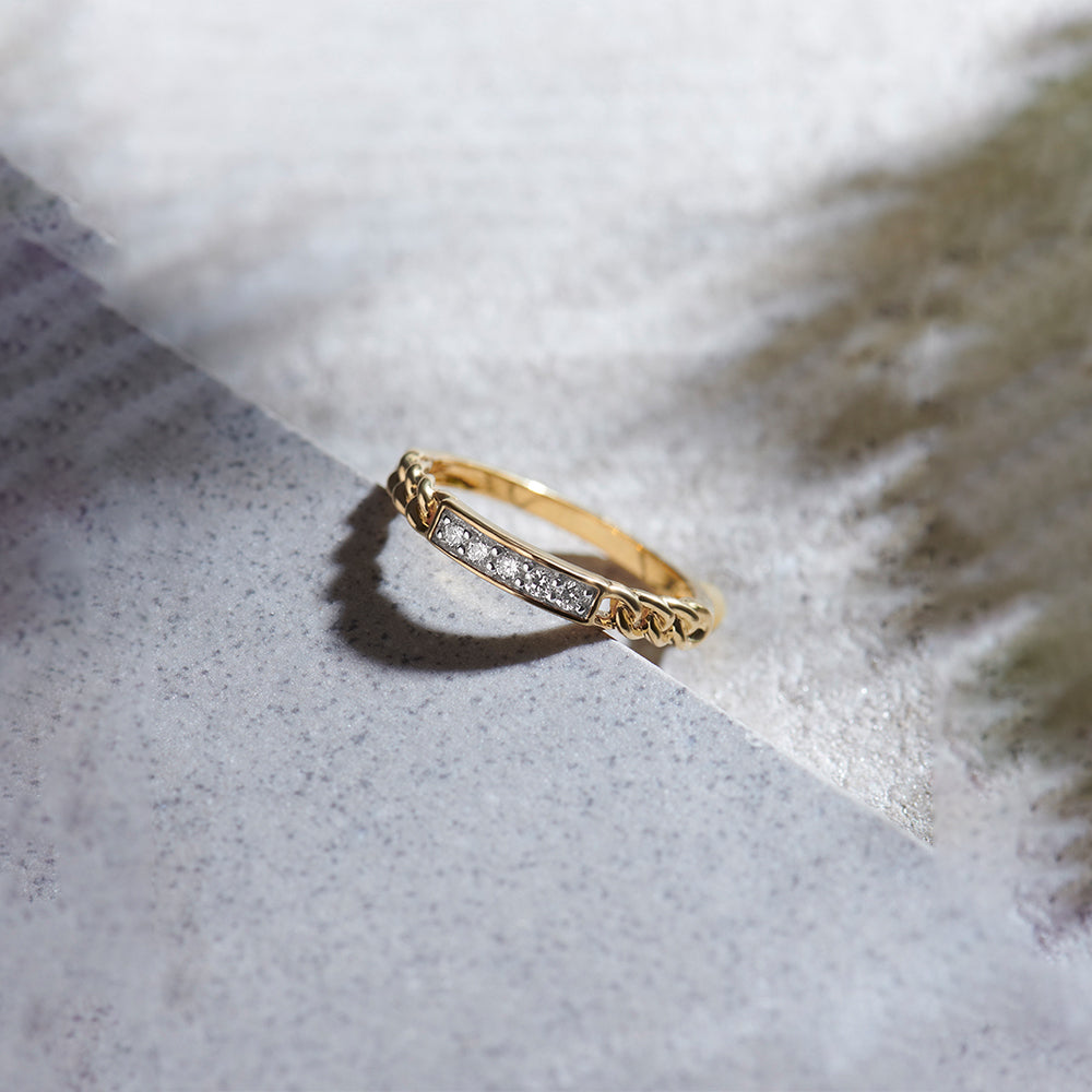 Chain-Link Stackable Diamond Band, 14K Gold Vermeil, 1/8 ct Lab Grown Diamond-1