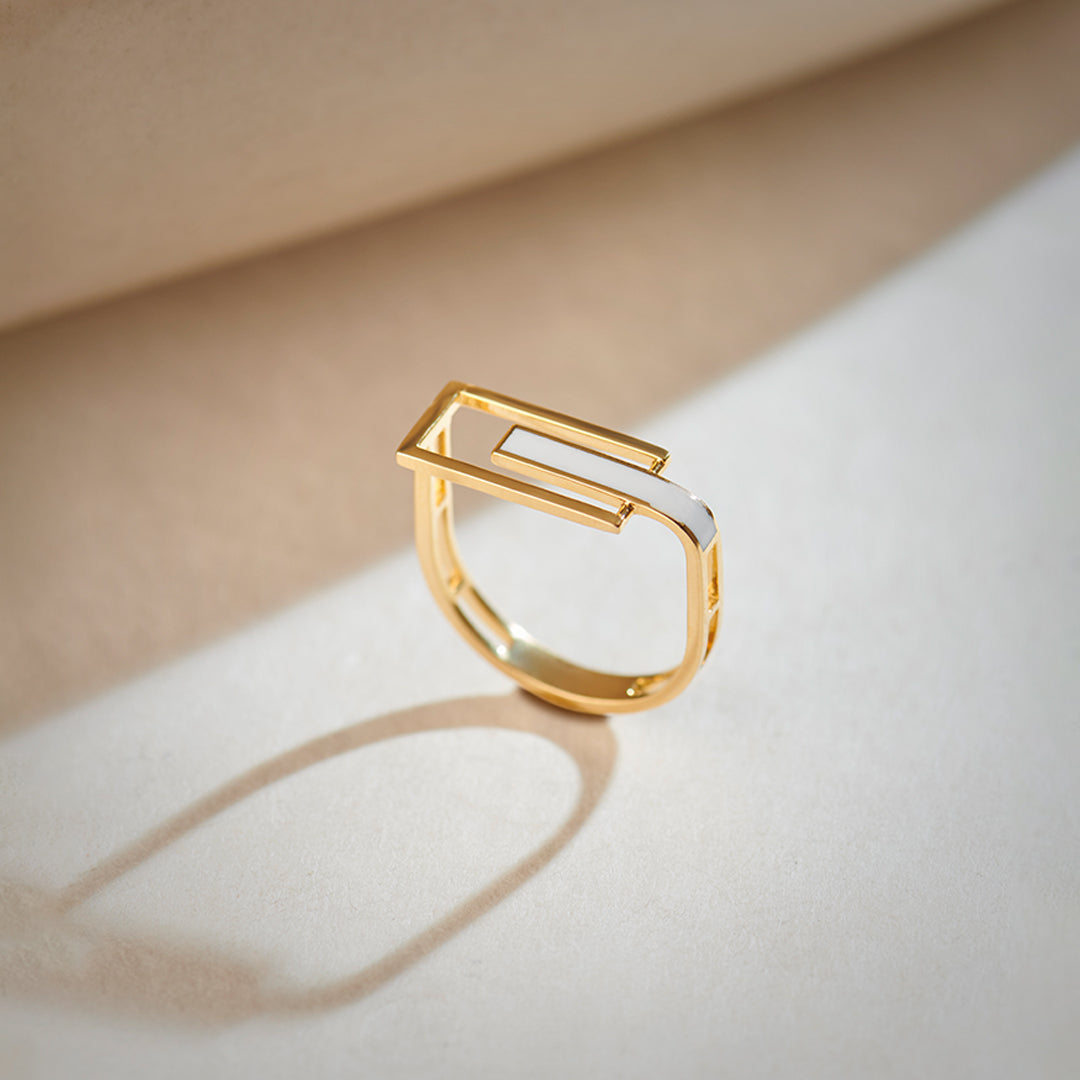 Square White Cera Band, 14K Gold Vermeil-1
