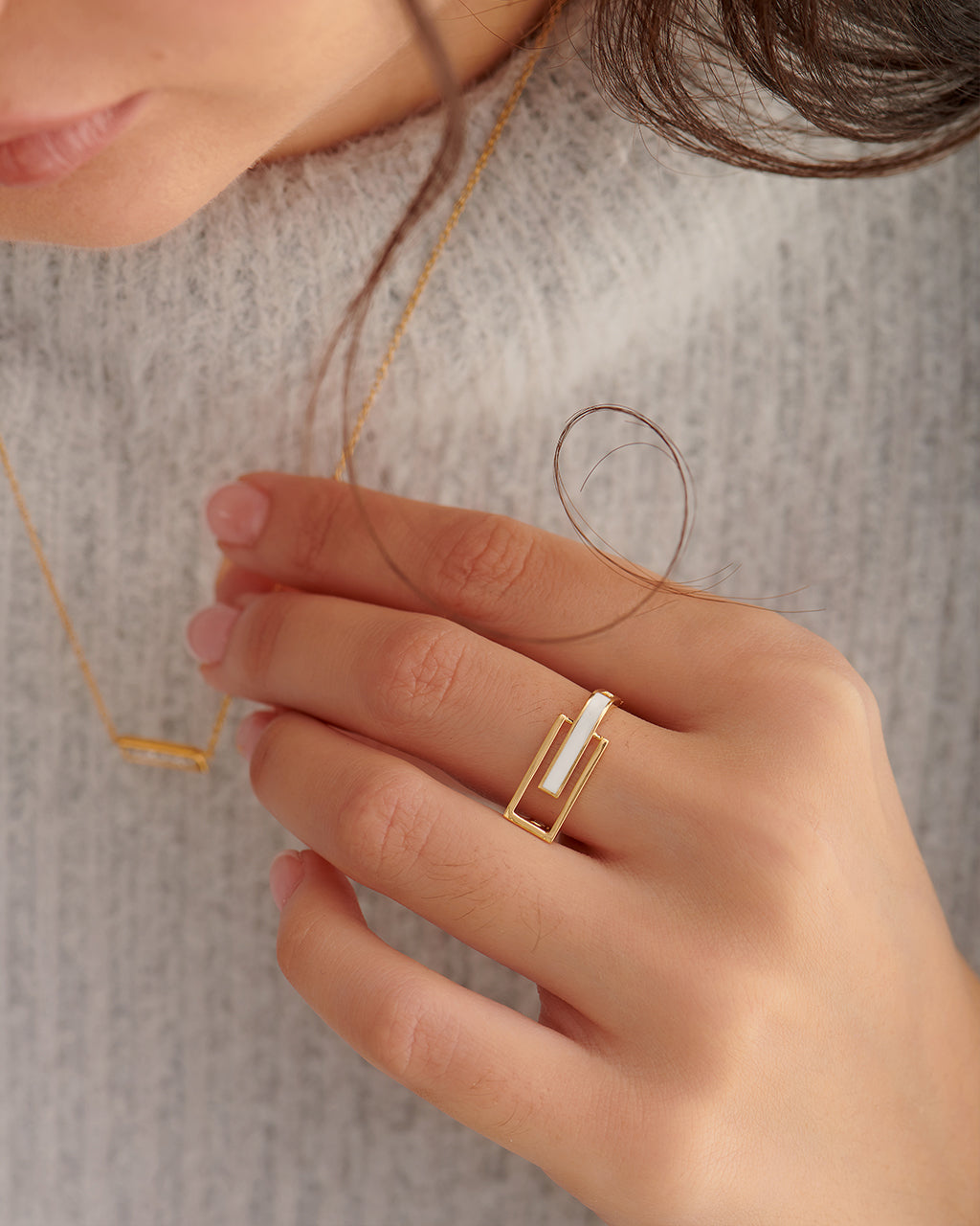 Square White Cera Band, 14K Gold Vermeil-4