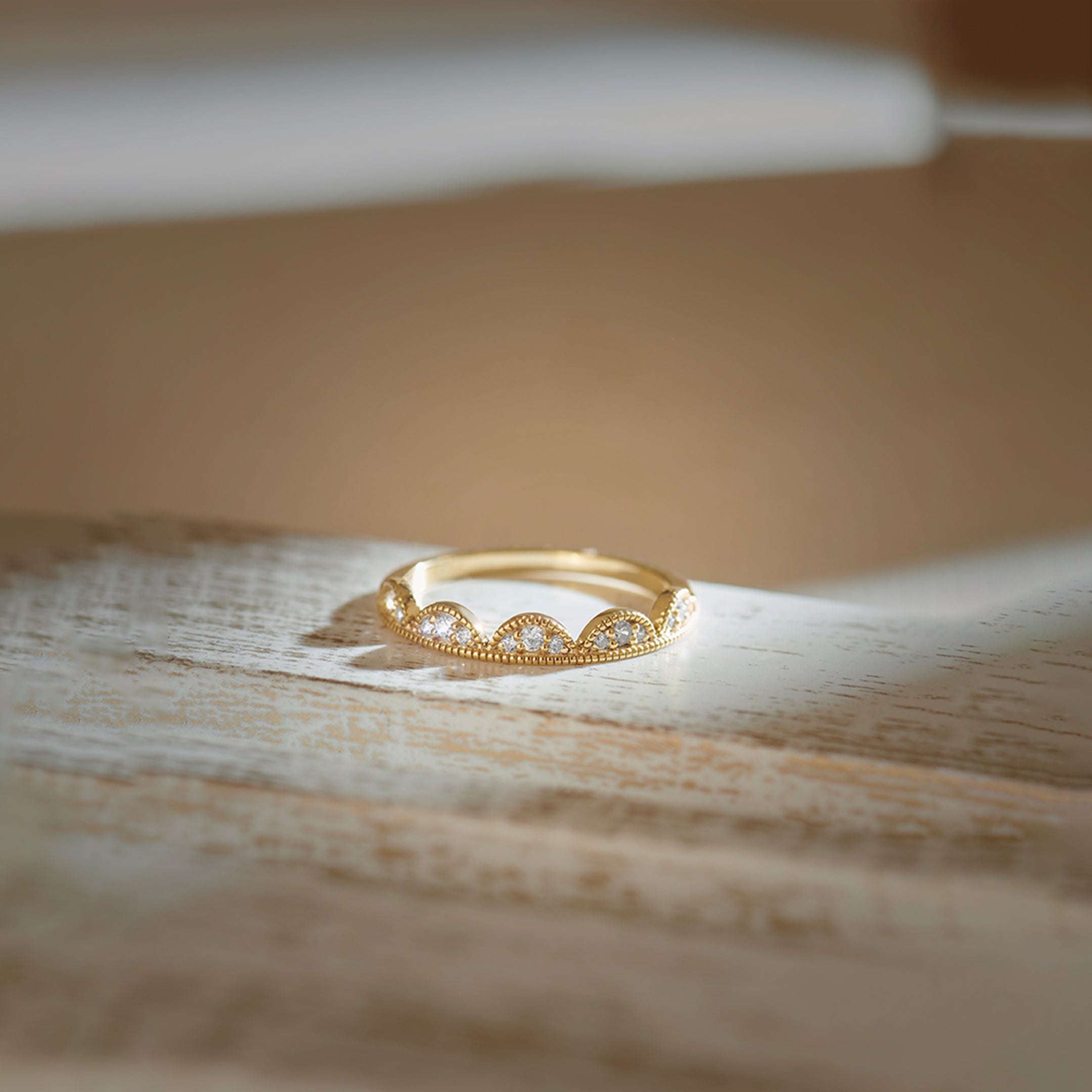 Scallop Stacker Diamond Band, 14K Gold Vermeil, 1/6 ct Lab Grown Diamond-1