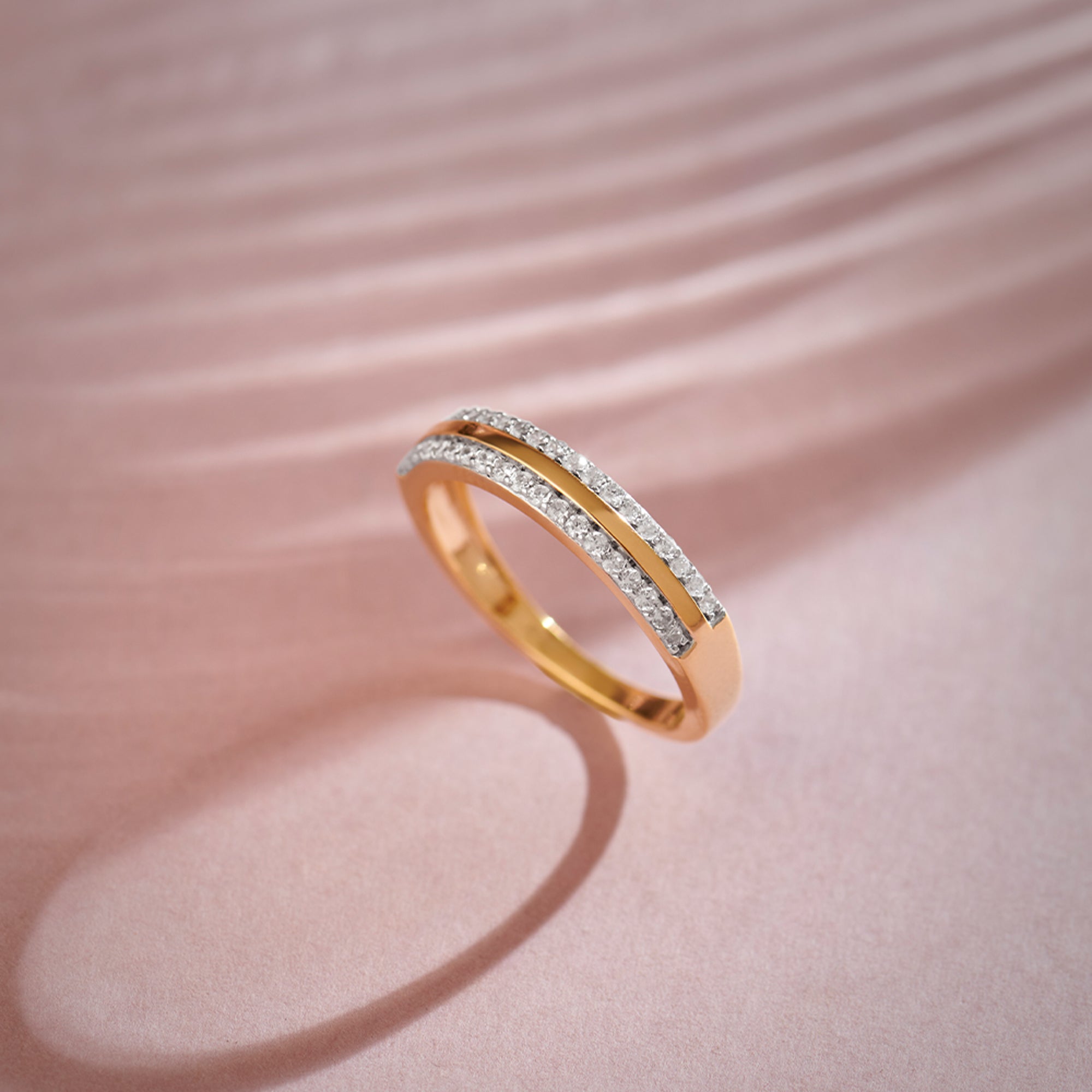 Striped Stackable Band, 14K Gold Vermeil, 1/4 ct Lab Grown Diamond-1