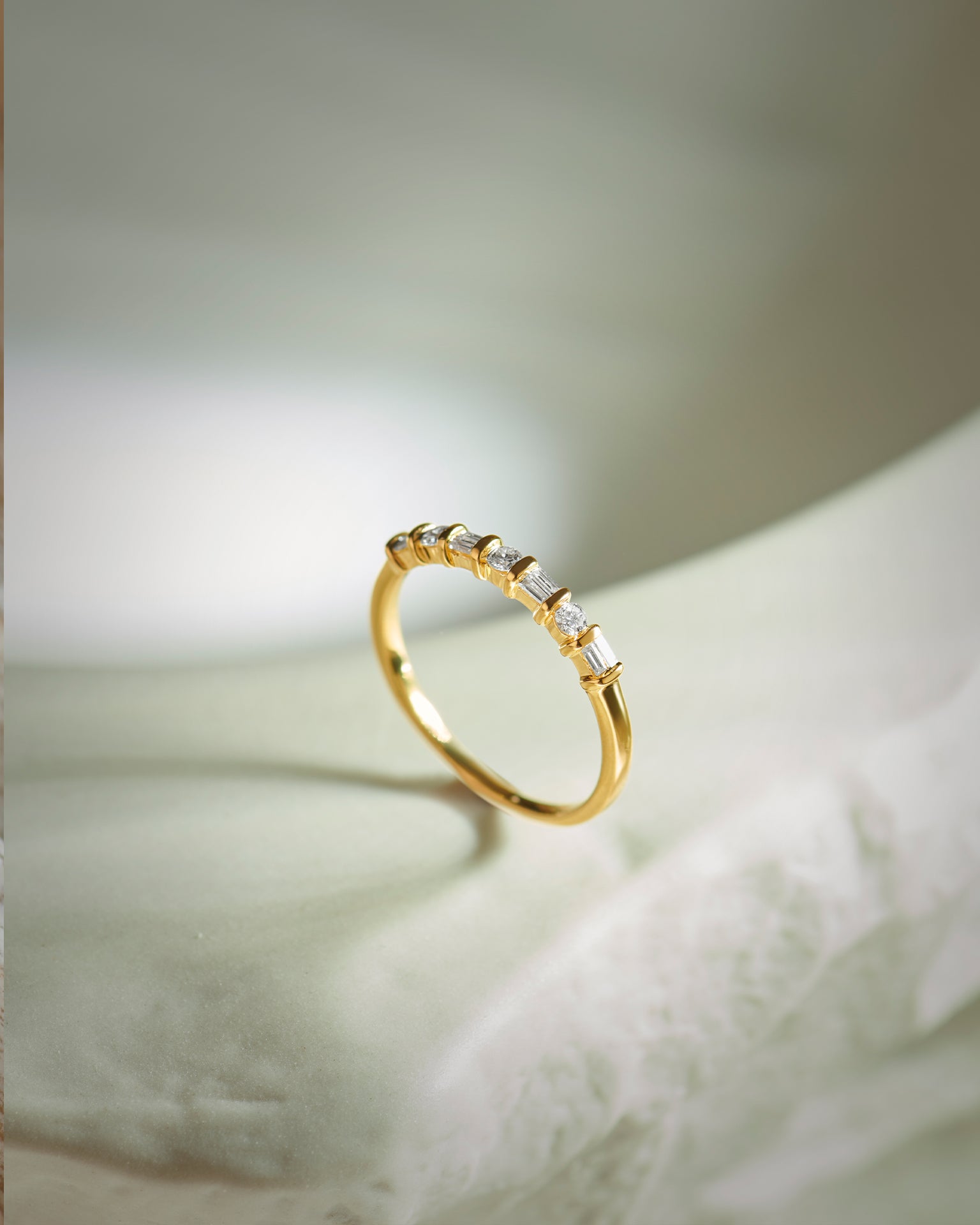 Baguette & Round Stackable Band, 14K Gold Vermeil, 1/5 ct Lab Grown Diamond-7
