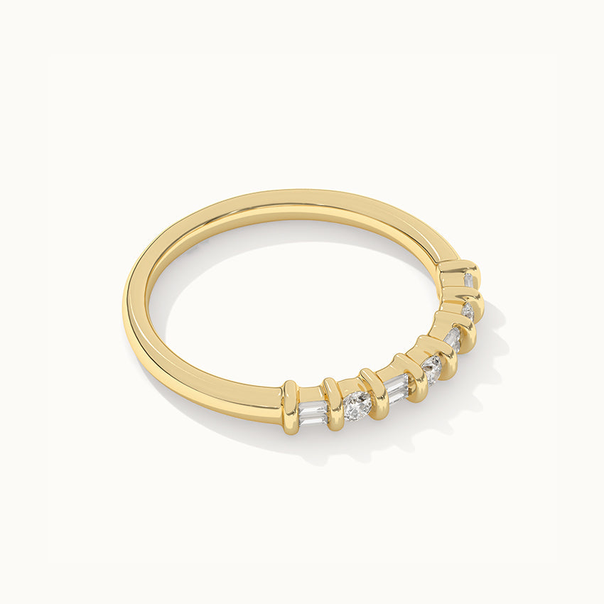 Baguette & Round Stackable Band, 14K Gold Vermeil, 1/5 ct Lab Grown Diamond-6