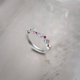 Created Ruby Scattered Diamond Band, Sterling Silver, 3/8 ct Lab Grown Diamond-6
