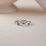 Created Ruby Scattered Diamond Band, Sterling Silver, 3/8 ct Lab Grown Diamond-5