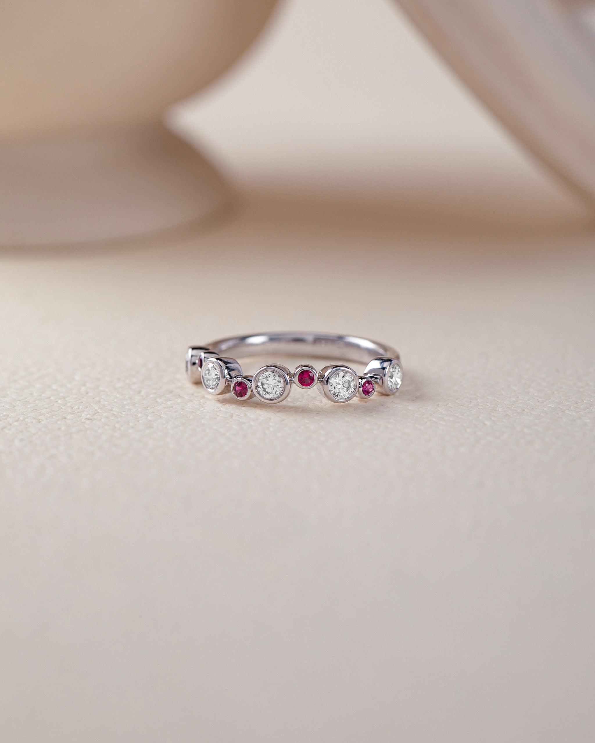 Created Ruby Scattered Diamond Band, Sterling Silver, 3/8 ct Lab Grown Diamond-5
