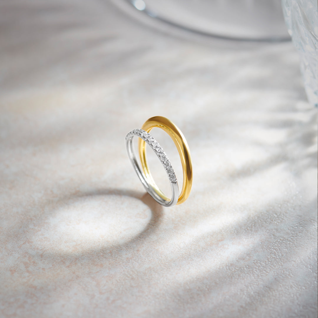 Wide Two-Tone Band, 14K Gold Vermeil, 1/4 ct Lab Grown Diamond-1