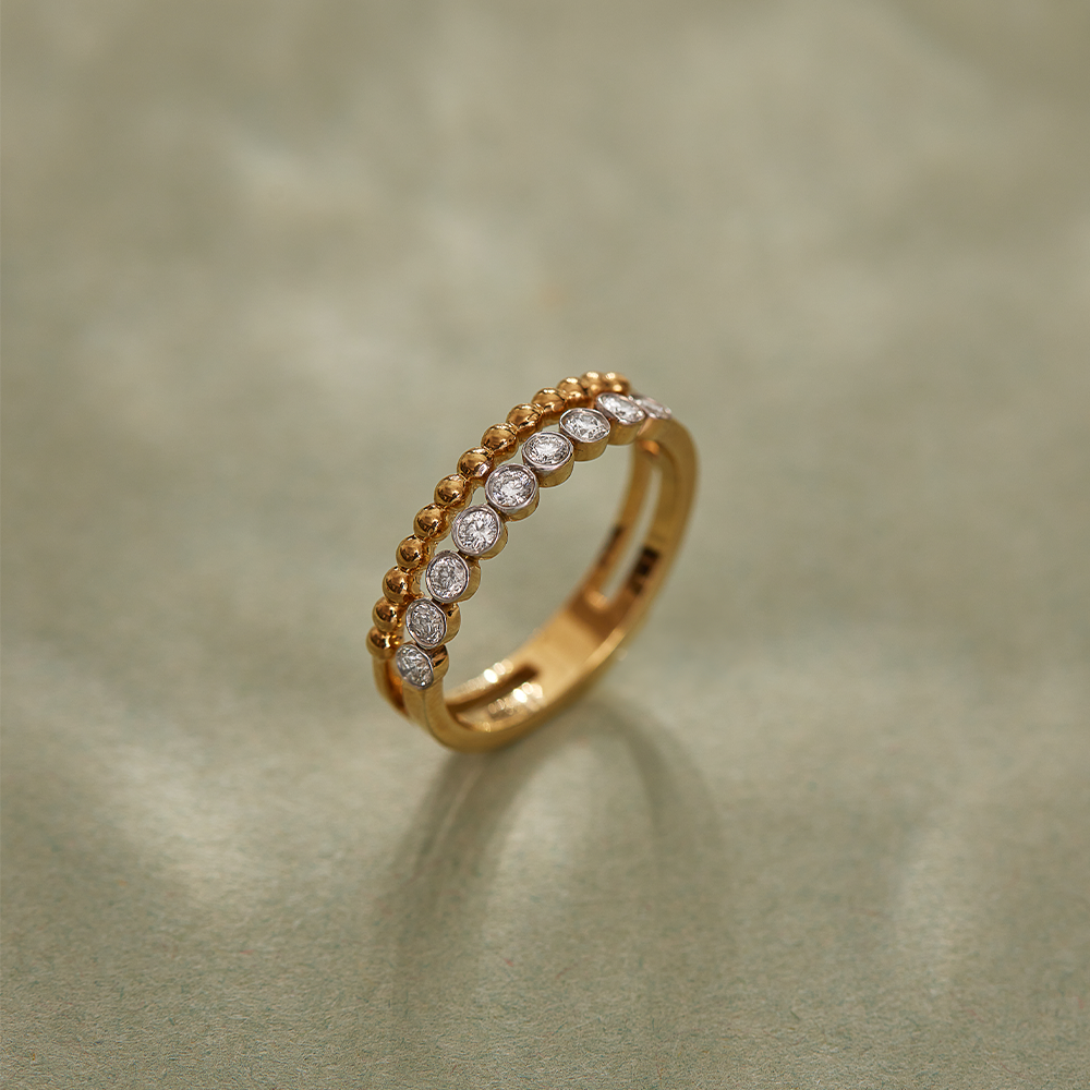 Bezel Set Beaded Diamond Band, 14K Gold Vermeil, 1/4 ct Lab Grown Diamond-1