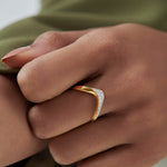 Soft Chevron Ring, 14K Gold Vermeil, 1/5 ct Lab Grown Diamond-4