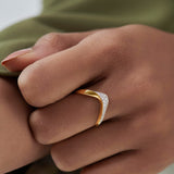 Soft Chevron Ring, 14K Gold Vermeil, 1/5 ct Lab Grown Diamond-4