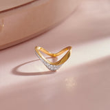 Soft Chevron Ring, 14K Gold Vermeil, 1/5 ct Lab Grown Diamond-6