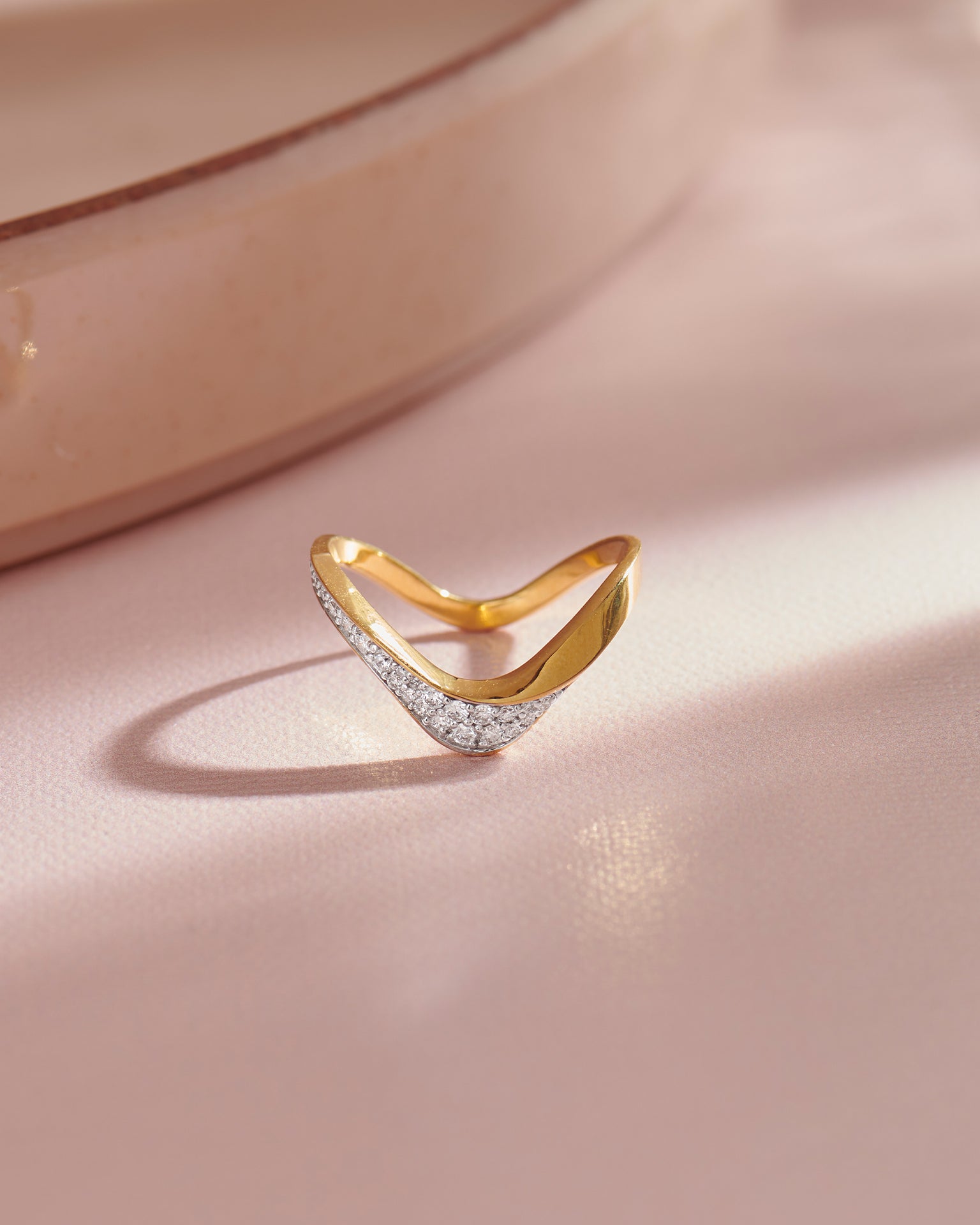 Soft Chevron Ring, 14K Gold Vermeil, 1/5 ct Lab Grown Diamond-6