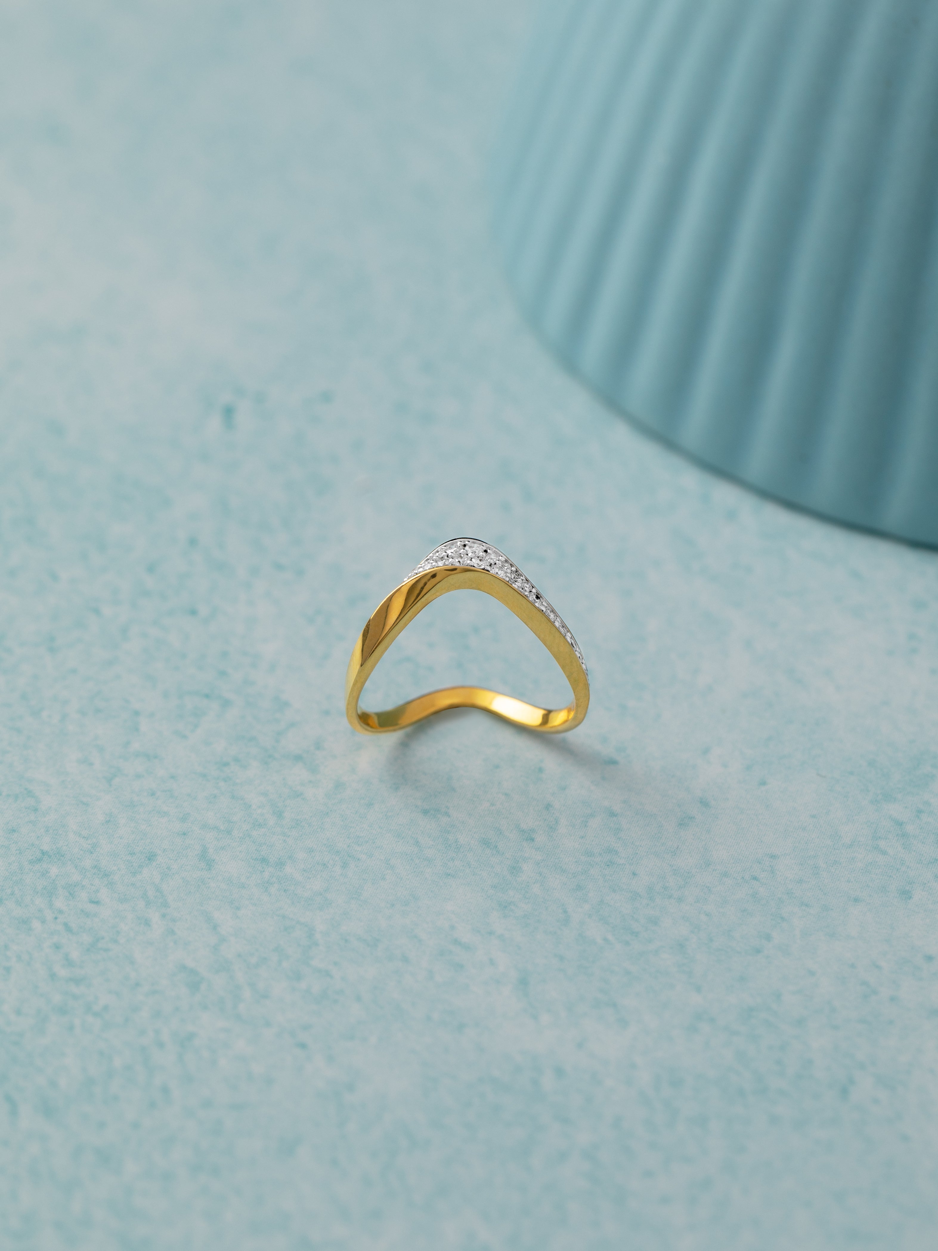 Soft Chevron Ring, 14K Gold Vermeil, 1/5 ct Lab Grown Diamond-5