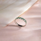 Created Emerald Checkered Band, Sterling Silver, 1/4 ct Lab Grown Diamond-1