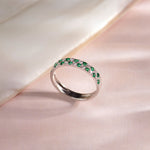 Created Emerald Checkered Band, Sterling Silver, 1/4 ct Lab Grown Diamond-6