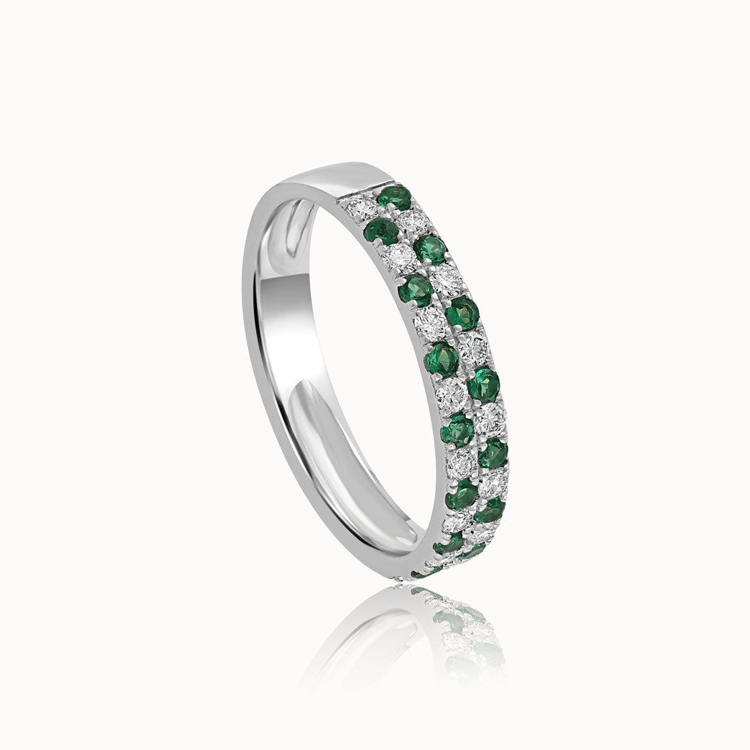 Created Emerald Checkered Band, Sterling Silver, 1/4 ct Lab Grown Diamond-3