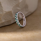 Created Emerald Checkered Band, Sterling Silver, 1/4 ct Lab Grown Diamond-5