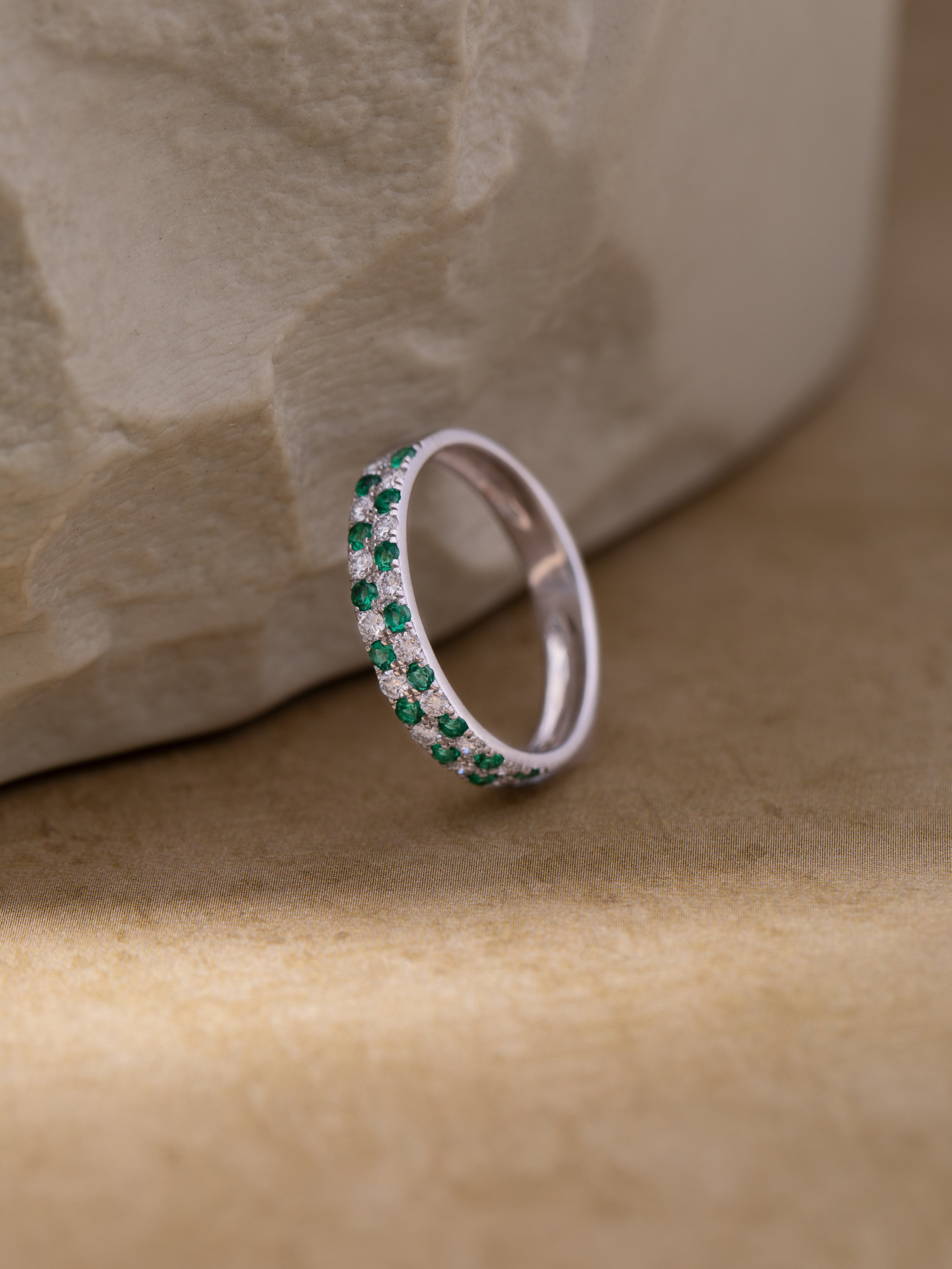 Created Emerald Checkered Band, Sterling Silver, 1/4 ct Lab Grown Diamond-5