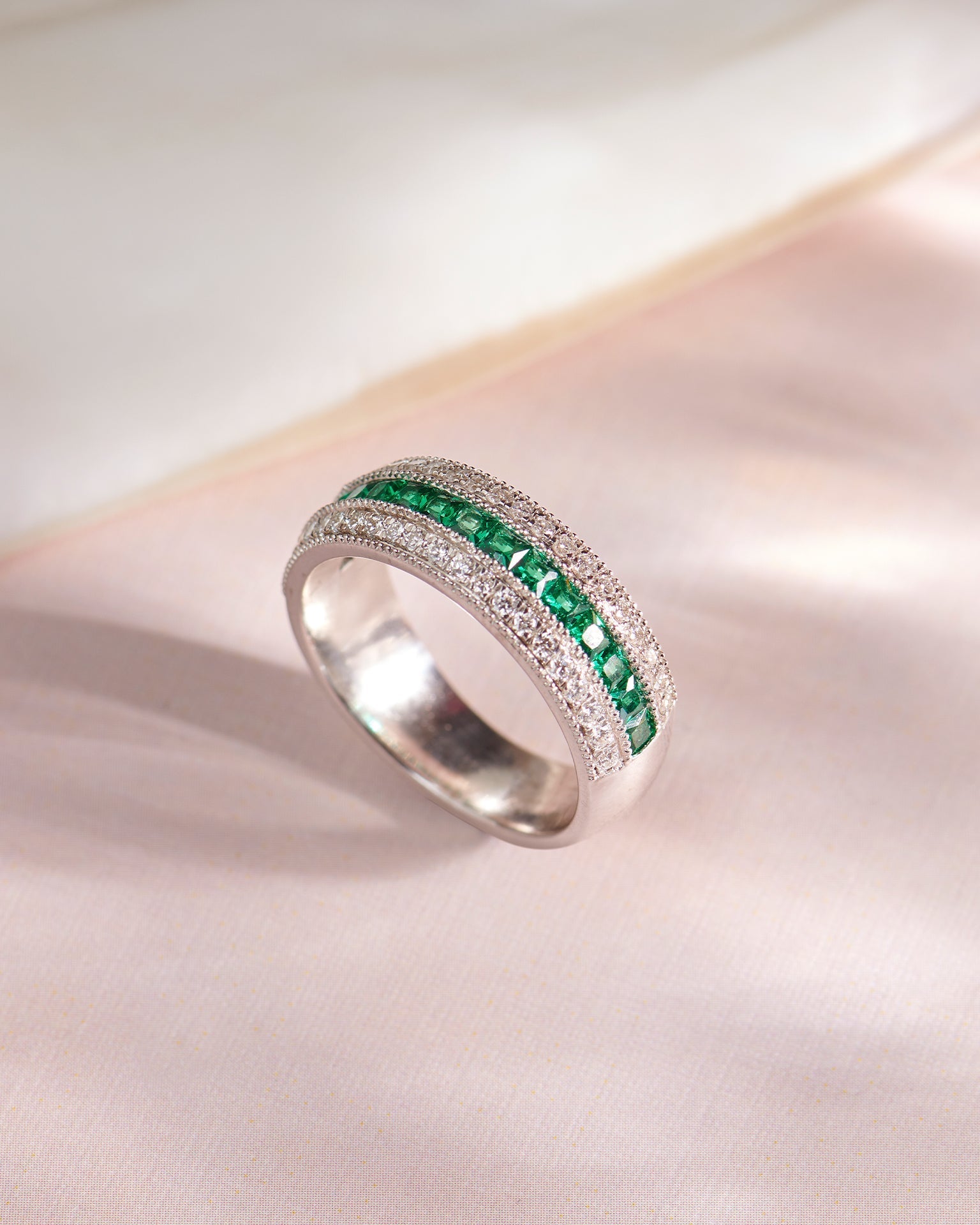 Created Emerald Eternity Band, 14K Solid Gold, 3/8 ct Lab Grown Diamond-6