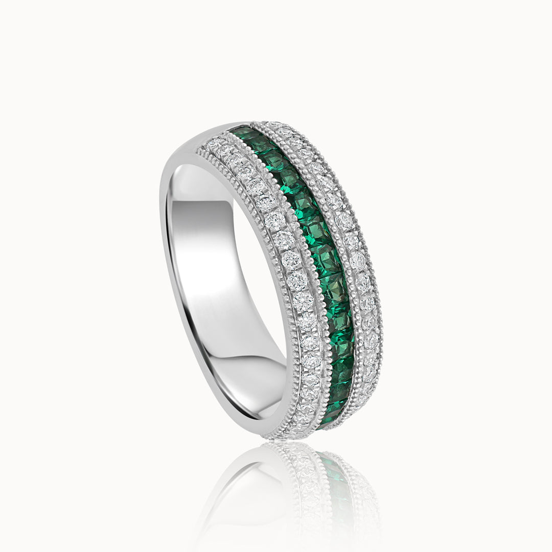 Created Emerald Eternity Band, Sterling Silver, 3/8 ct Lab Grown Diamond-3