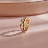Created Ruby Stackable Bands, 14K Gold Vermeil, 1/4 ct Lab Grown Diamond-1