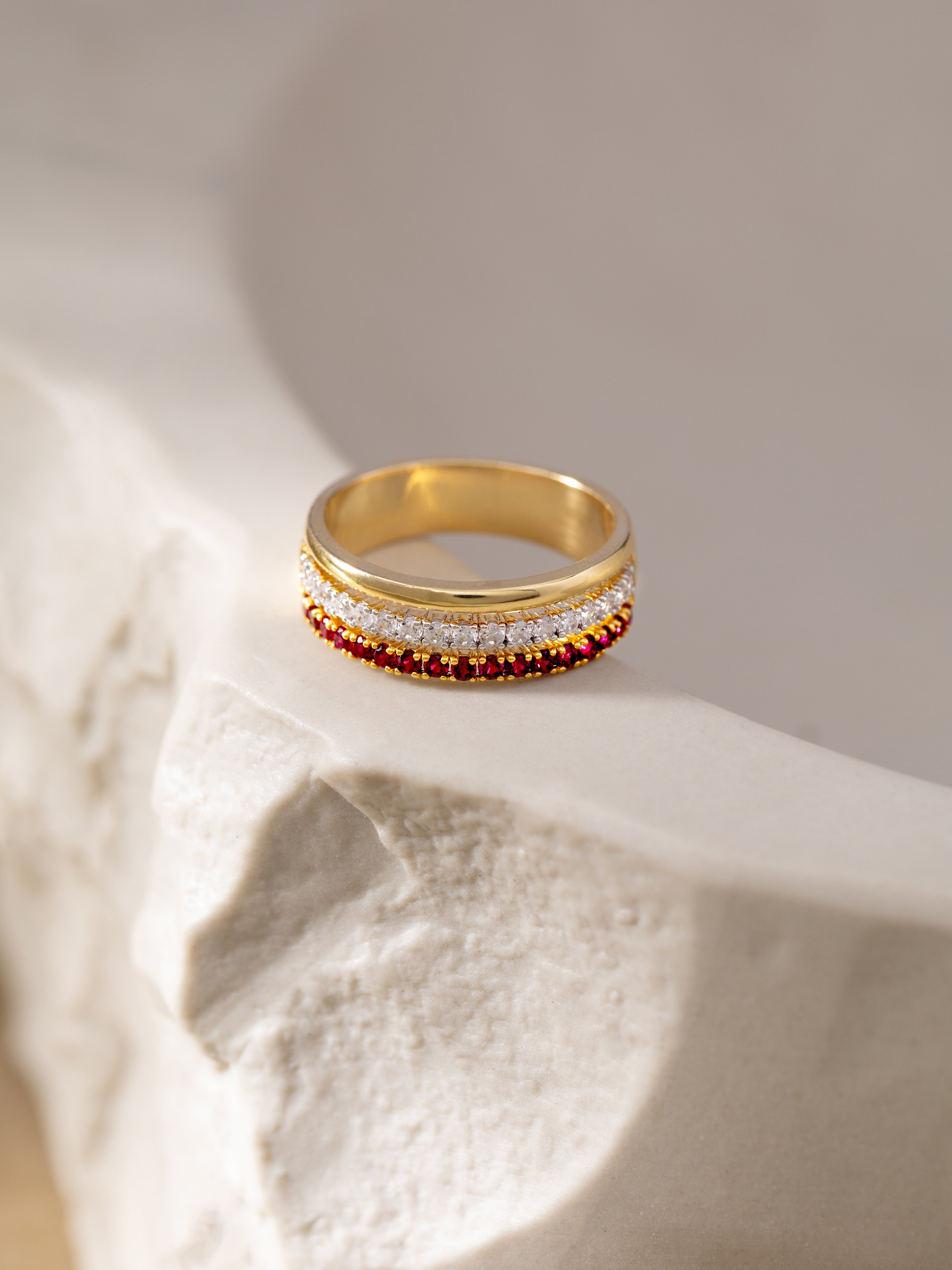Created Ruby Stackable Bands, 14K Gold Vermeil, 1/4 ct Lab Grown Diamond-3