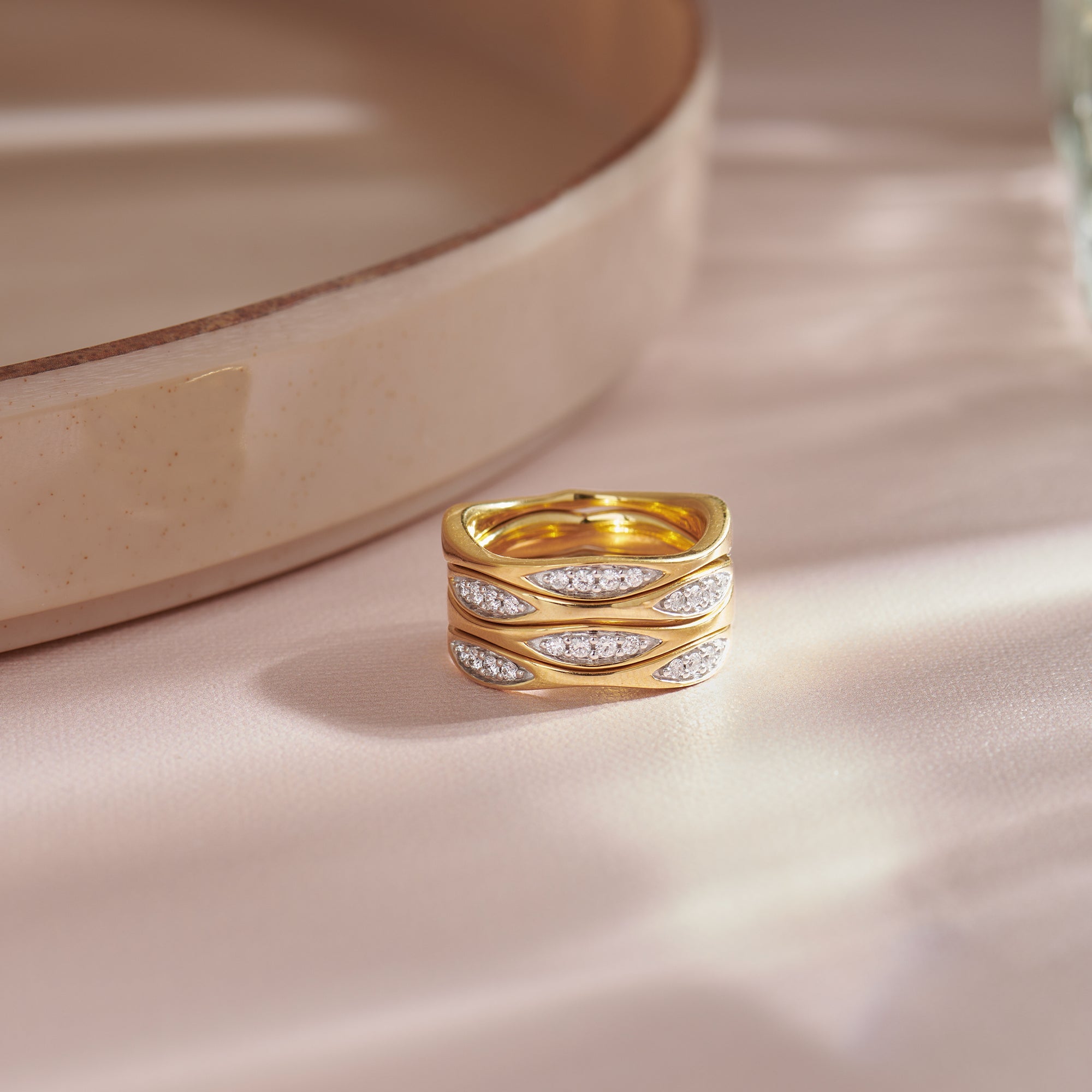Four Row Stackable Diamond Band, 14K Gold Vermeil, 1/3 ct Lab Grown Diamond-1