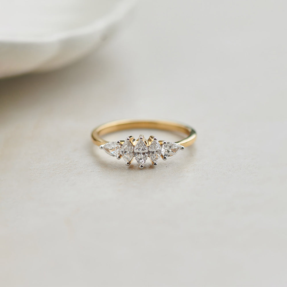 Five Stone Marquise & Pear Diamond Ring, 14K Gold Vermeil, 1/2 ct Lab Grown Diamond-1