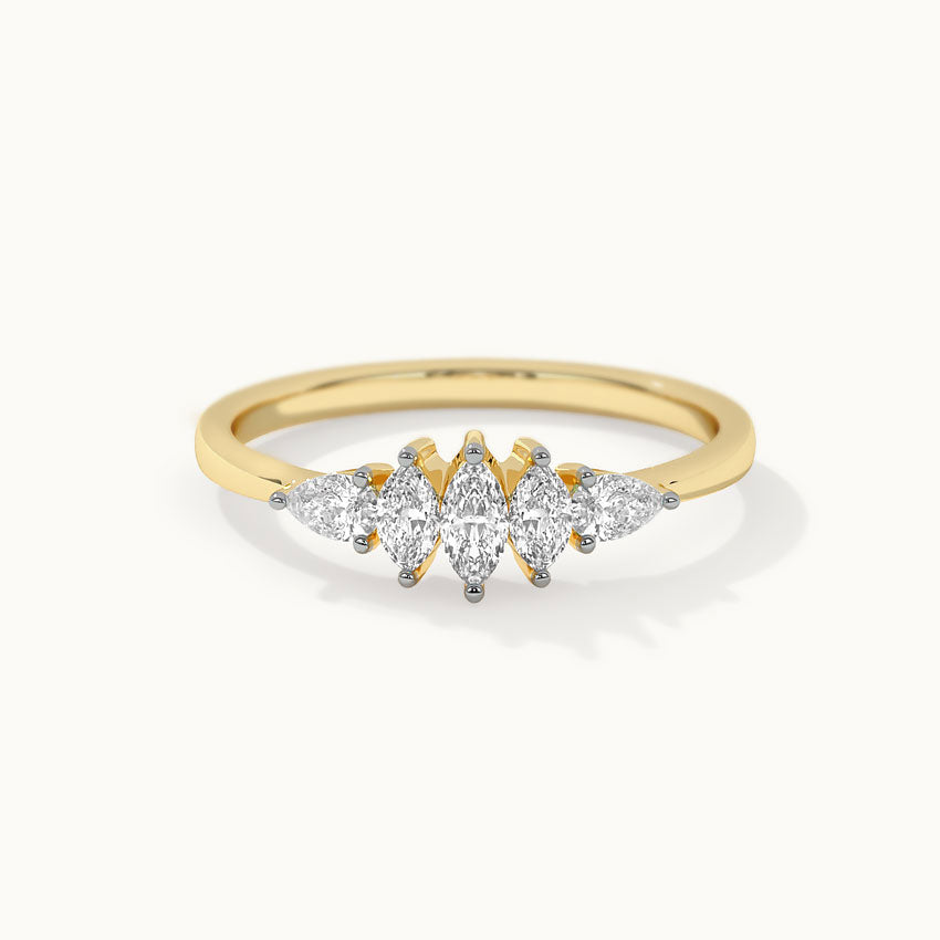 Five Stone Marquise & Pear Diamond Ring, 14K Gold Vermeil, 1/2 ct Lab Grown Diamond-3