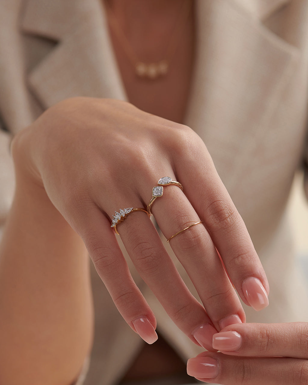 Five Stone Marquise & Pear Diamond Ring, 14K Solid Gold, 1/2 ct Lab Grown Diamond-5