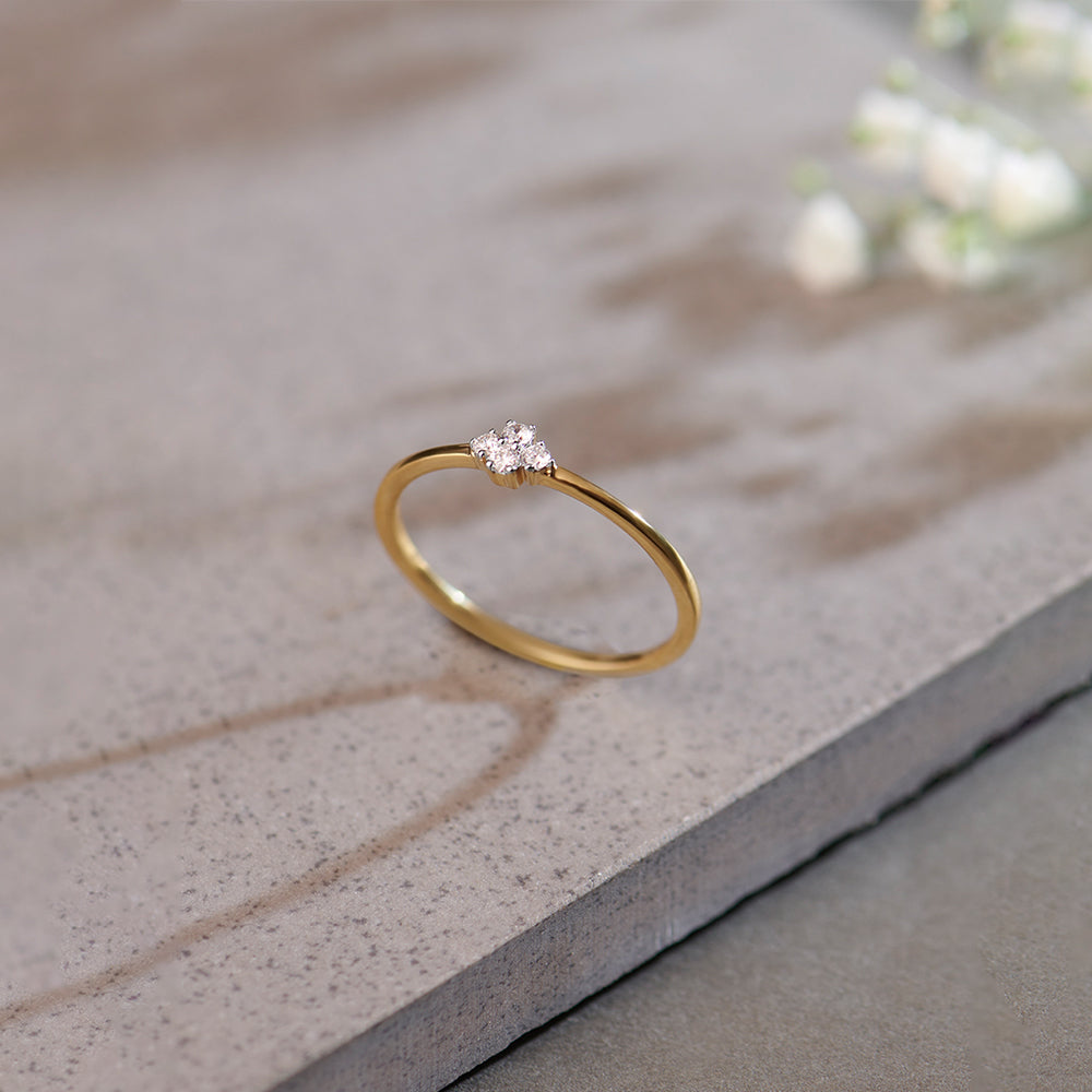 Floral Diamond Stackable Ring, 14K Solid Gold, 1/20 ct Lab Grown Diamond-2