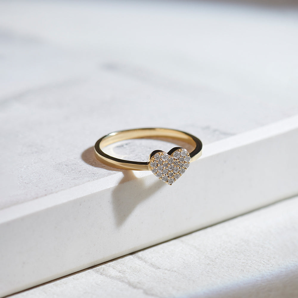 Heart Pave Diamond Ring, 14K Gold Vermeil, 1/6 ct Lab Grown Diamond-1