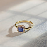 Created Blue Sapphire & Diamond Ring, 14K Gold Vermeil, 1/8 ct Lab Grown Diamond-7