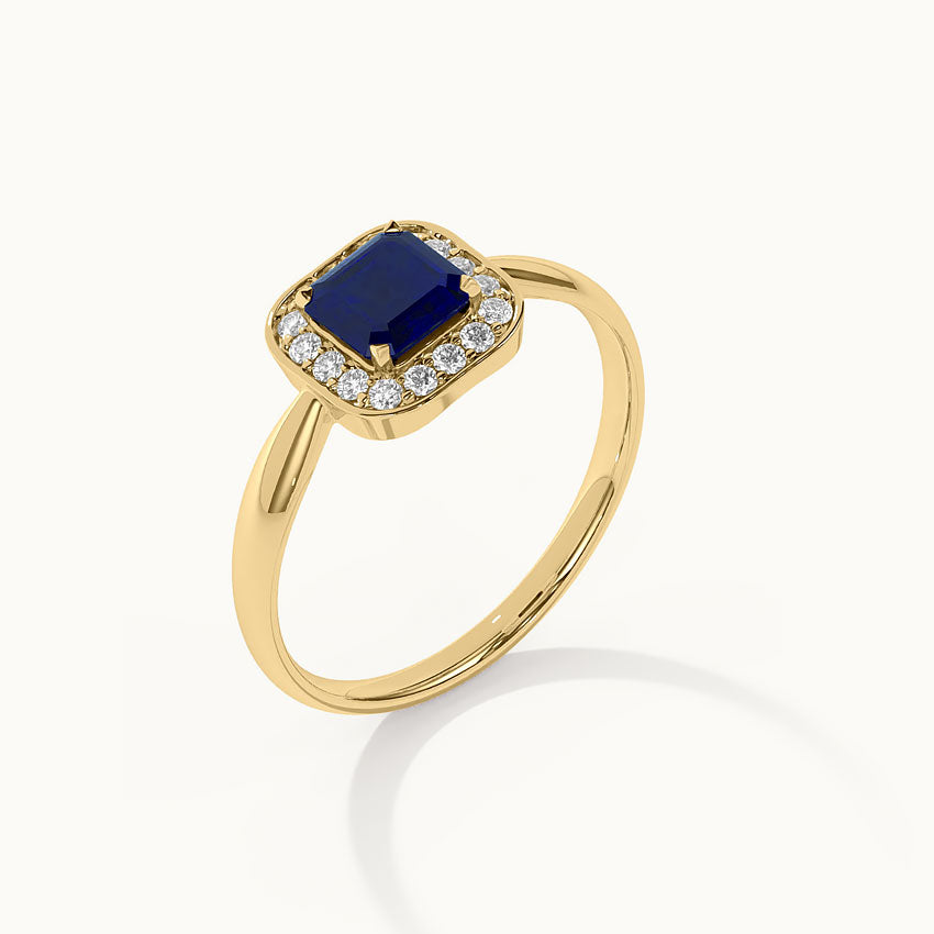 Created Blue Sapphire & Diamond Ring, 14K Gold Vermeil, 1/8 ct Lab Grown Diamond-8