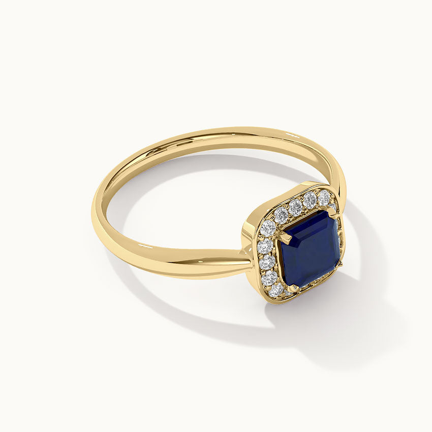 Created Blue Sapphire & Diamond Ring, 14K Gold Vermeil, 1/8 ct Lab Grown Diamond-9