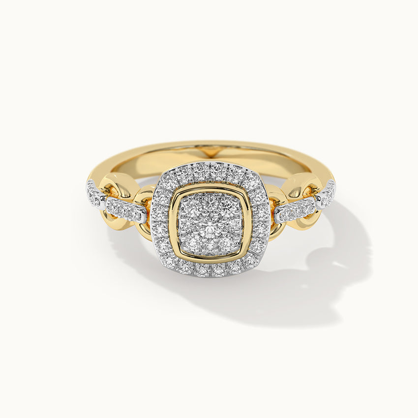 Square Chain Link Diamond Ring, 14K Gold Vermeil, 3/8 ct Lab Grown Diamond-3