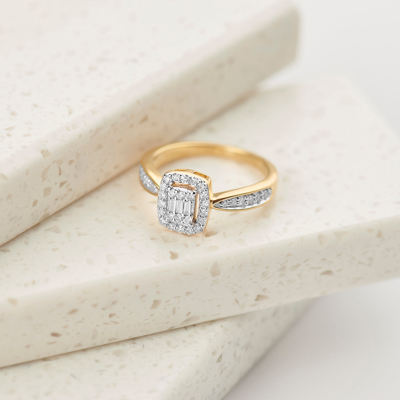 Rectangle Halo Diamond Ring, 14K Gold Vermeil, 1/3 ct Lab Grown Diamond-1