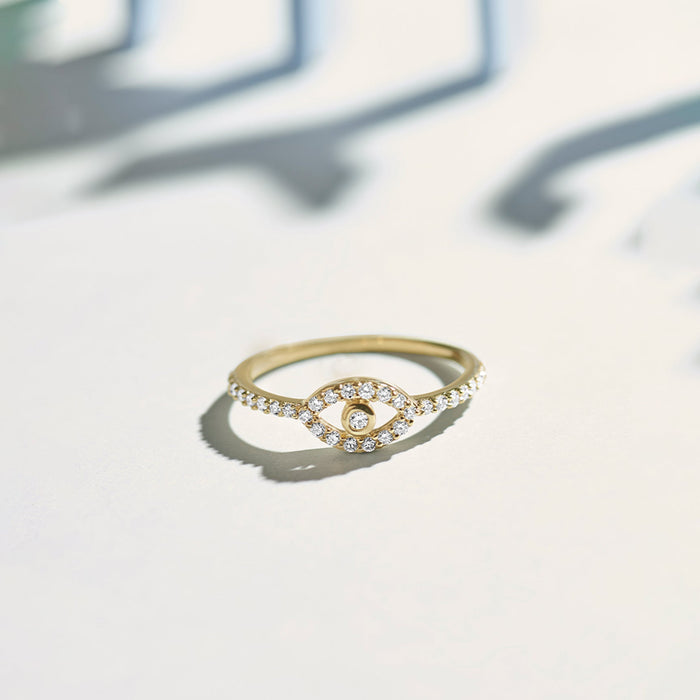 Evil Eye Diamond Ring, 14K Gold Vermeil, 1/4 ct Lab Grown Diamond-1
