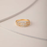 Stunning Three Row Diamond Ring, 14K Gold Vermeil, 5/8 ct Lab Grown Diamond-5