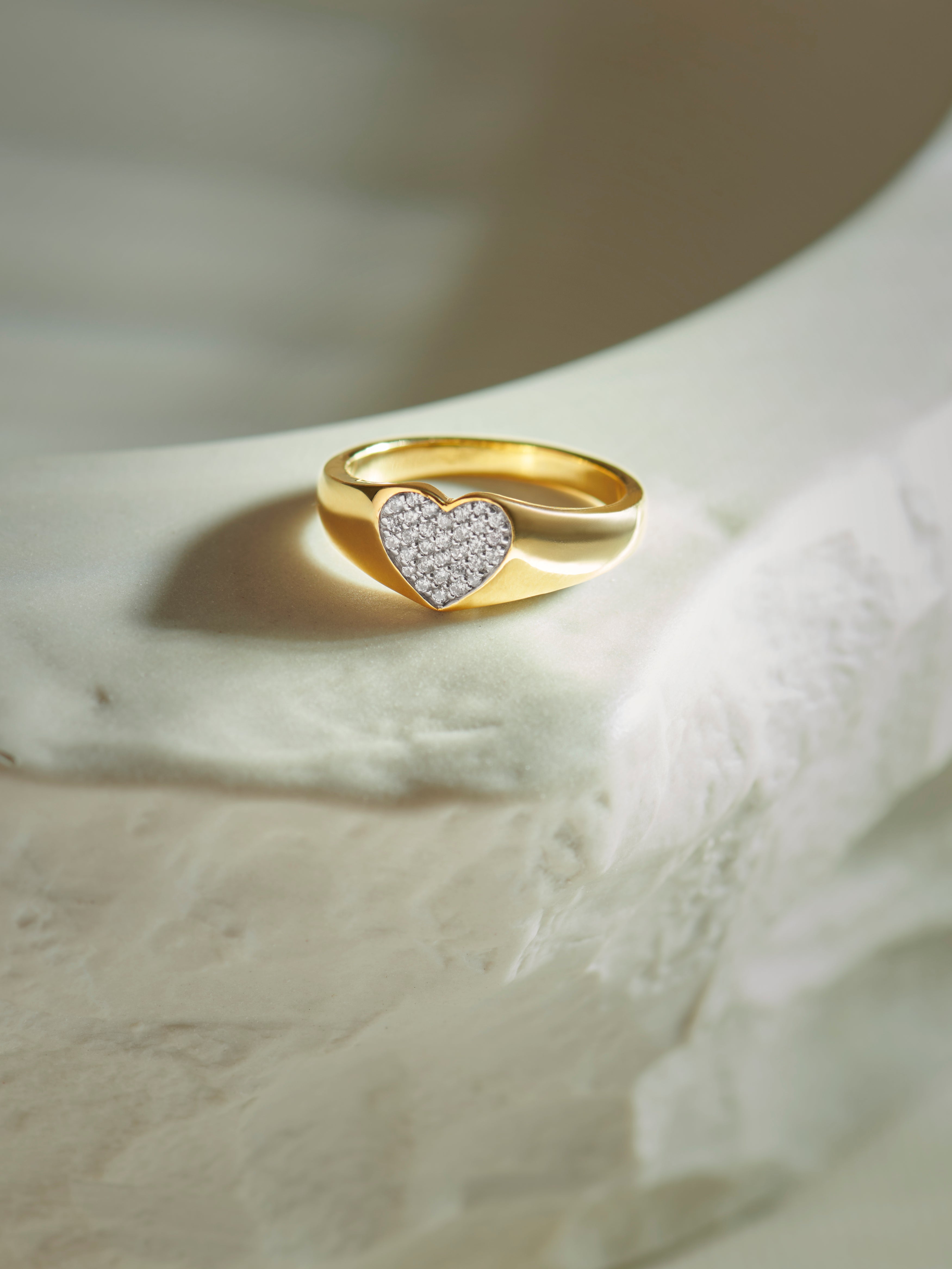 Heart Signet Ring, 14K Gold Vermeil, 1/5 ct Lab Grown Diamond-6
