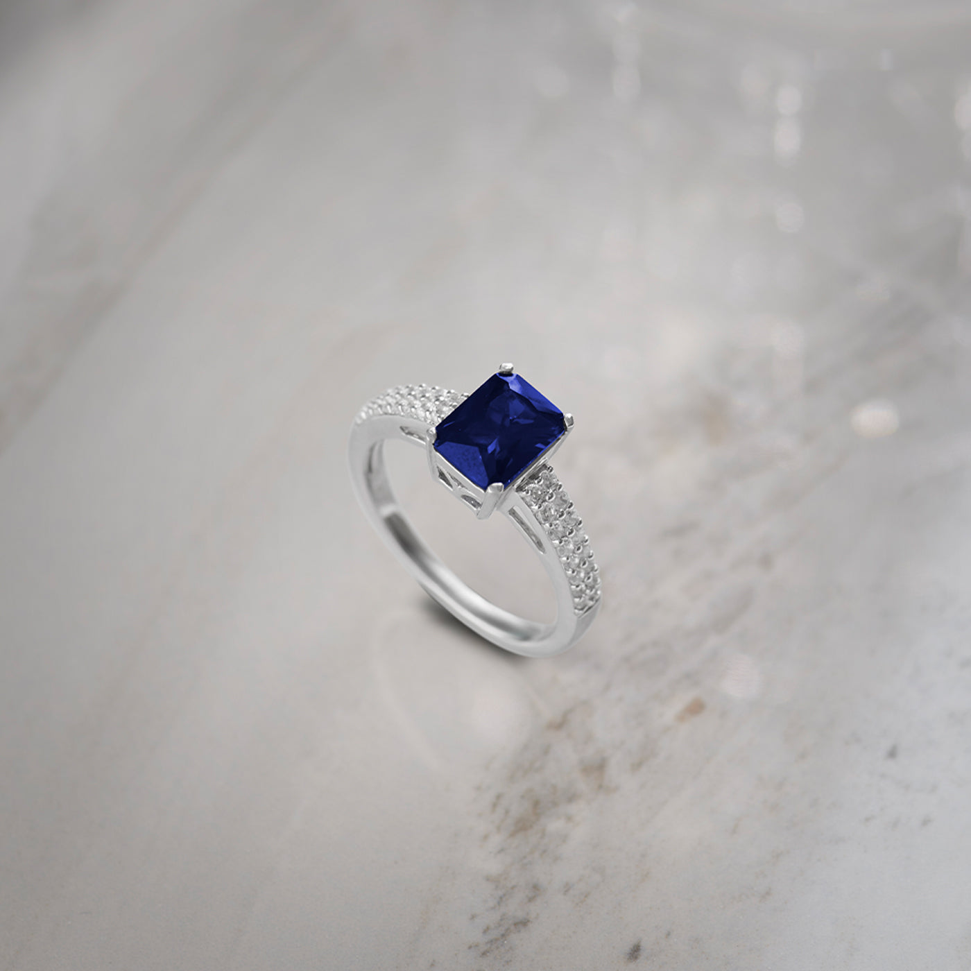 Created Sapphire & Diamond Ring, Sterling Silver, 1/4 ct Lab Grown Diamond-1