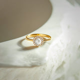 Classic Pearl Diamond Ring, 14K Gold Vermeil, 1/10 ct Lab Grown Diamond-1