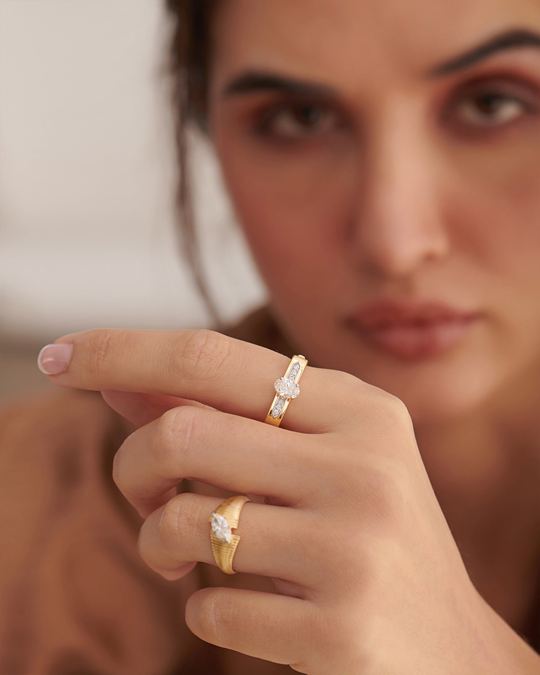 Modern Oval Solitaire Ring, 14K Gold Vermeil, 5/8 ct Lab Grown Diamond-2