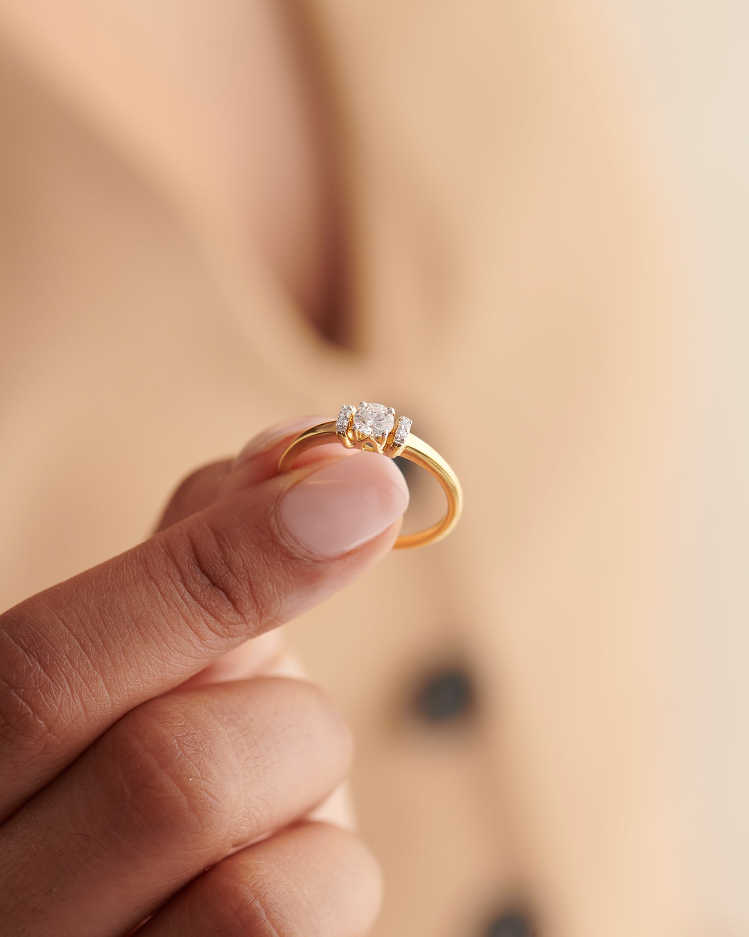 Bar Solitaire Ring, 14K Gold Vermeil, 1/3 ct Lab Grown Diamond-2