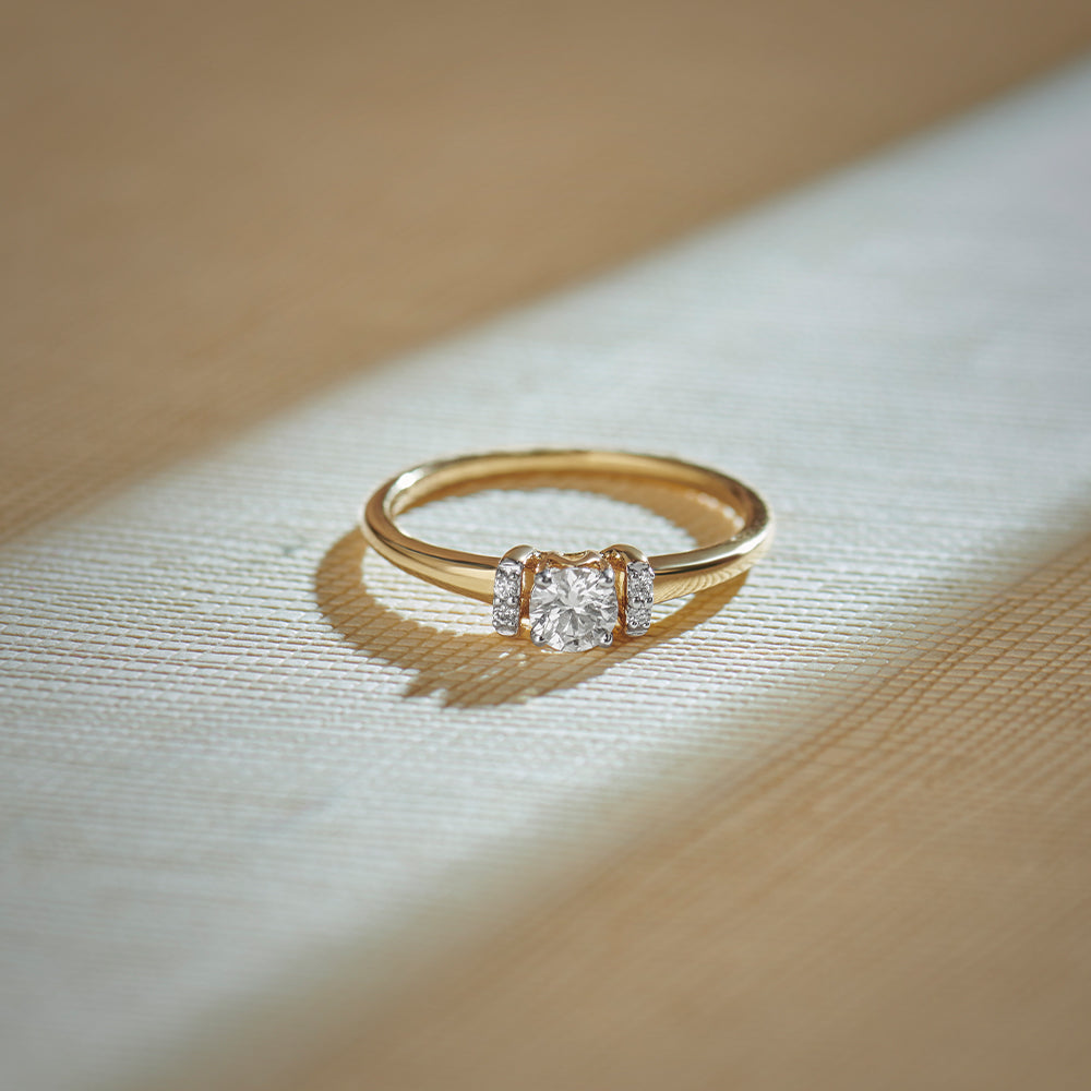 Bar Solitaire Ring, 14K Gold Vermeil, 1/3 ct Lab Grown Diamond-1
