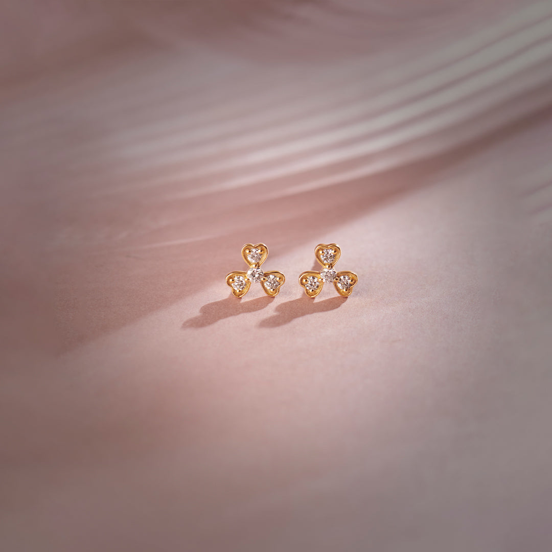 Shamrock Diamond Earrings, 14K Gold Vermeil, 1/6 ct Lab Grown Diamond-1