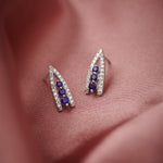 Created Sapphire Wishbone Earrings, Sterling Silver, 1/4 ct Lab Grown Diamond-6