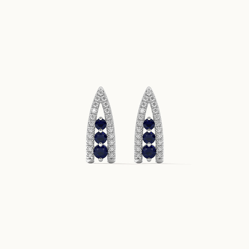 Created Sapphire Wishbone Earrings, Sterling Silver, 1/4 ct Lab Grown Diamond-8